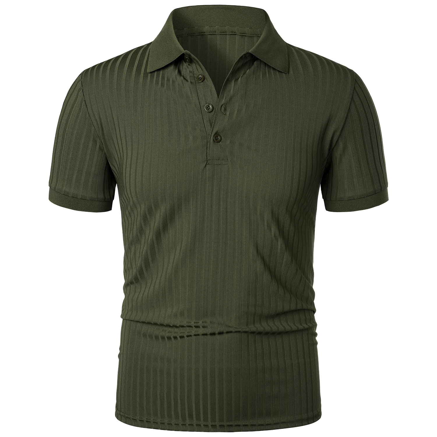 Men's running sports fitness wear summer high stretch vertical short-sleeved POLO shirt slim knit base shirt