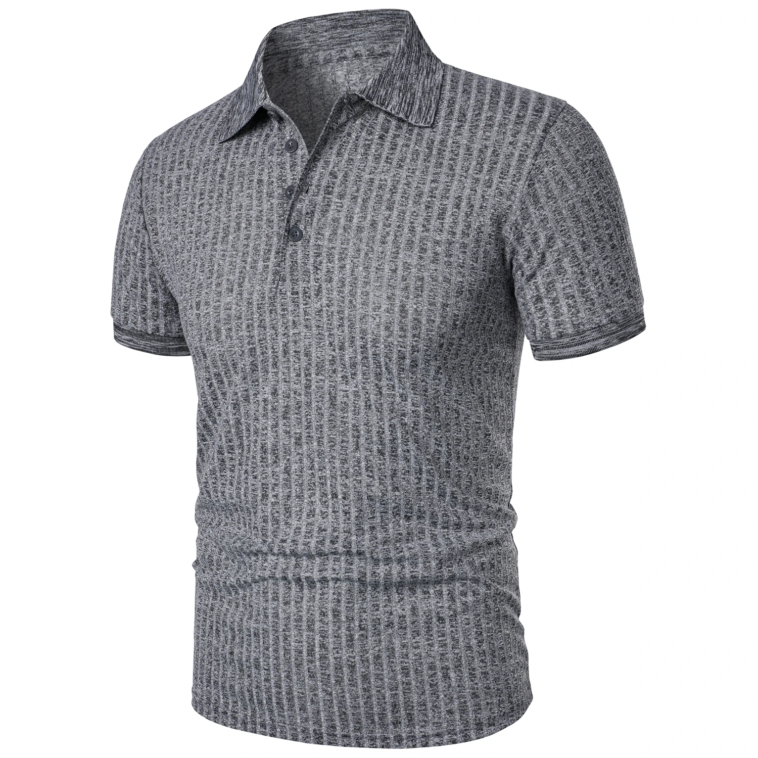 Men's running sports fitness wear summer high stretch vertical short-sleeved POLO shirt slim knit base shirt
