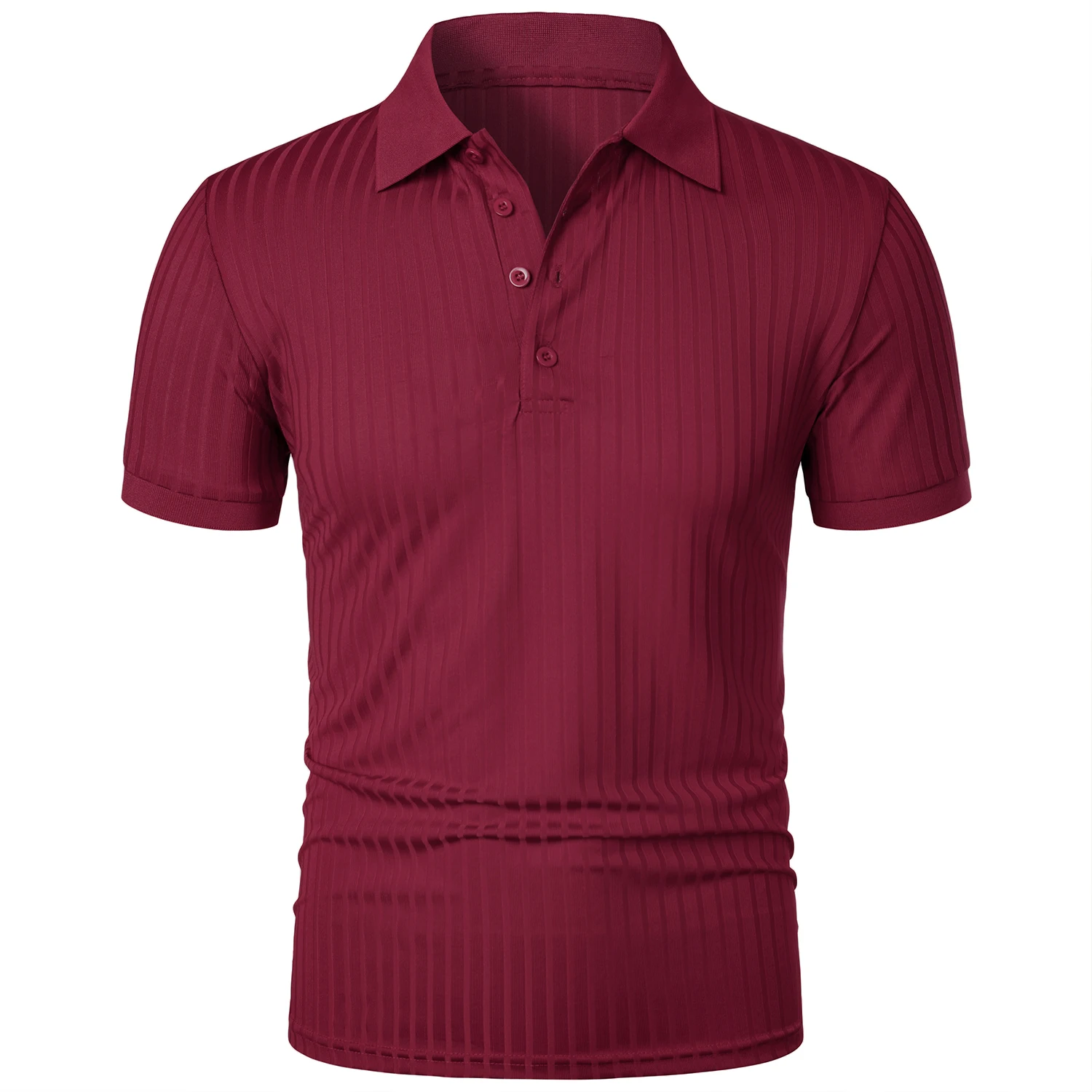 Men's running sports fitness wear summer high stretch vertical short-sleeved POLO shirt slim knit base shirt