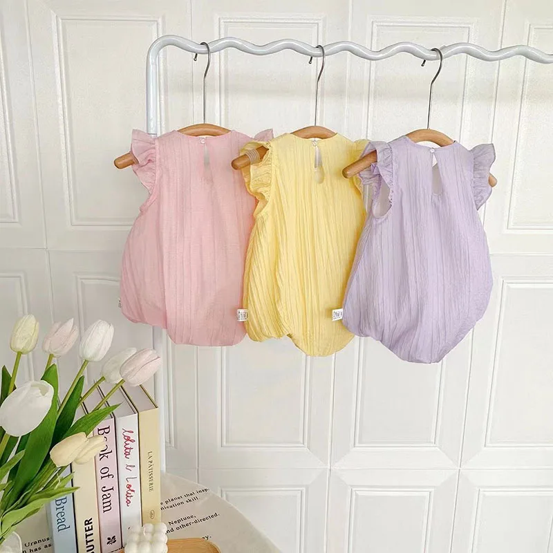 2026 Summer Baby Newborn Clothes 0-2 Y Infant Girls Lovely Cartoon Duck & Bunny Bodysuit Toddler Flying Sleeve One Piece