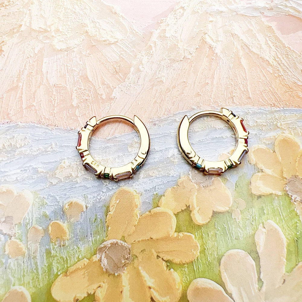 Creole Hinged Hoop Earrings Colorful Stones Europe Style Fine Jewerly Gift In Solid 925 Sterling Silver For Women