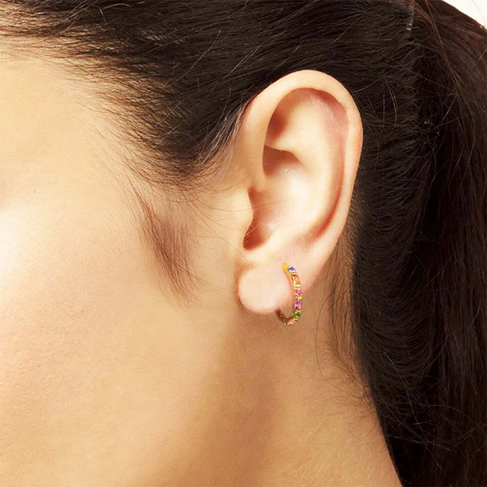 Creole Hinged Hoop Earrings Colorful Stones Europe Style Fine Jewerly Gift In Solid 925 Sterling Silver For Women