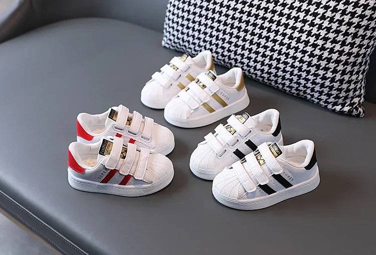 Children's Sneakers Kids Fashion Design White Non-slip Casual Shoes Boys Girls Hook Breathable Sneakers Toddler Outdoor Shoes