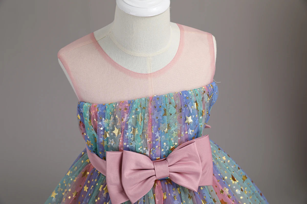 1-10 Years Baby Girl Clothing Rainbow Sequins Dress For Christmas Halloween Brithday Party Kid Girl Wedding Princess Dresses