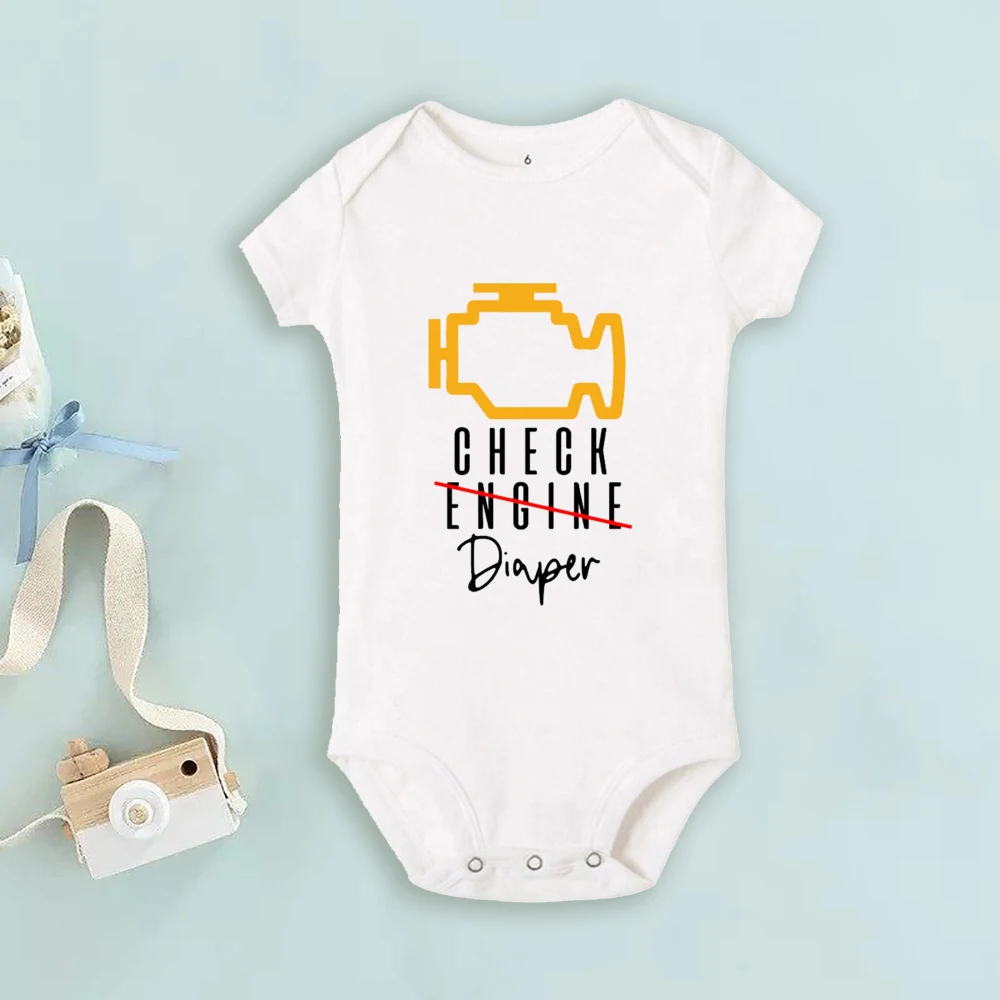 Funny Poopy Diaper Baby Romper Check Engine Baby Bodysuit Cute Mechanic Infant Bodysuits Boys Girls Clothes Newbron Gift