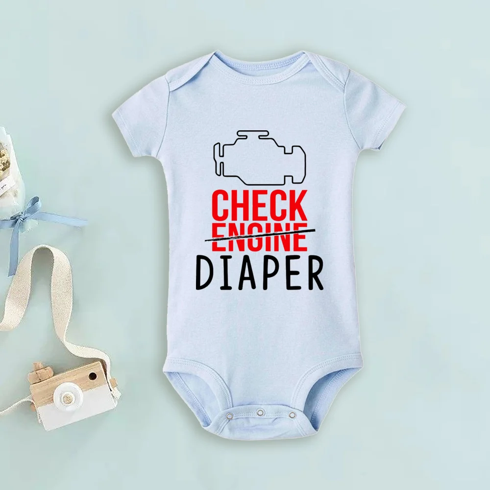 Funny Poopy Diaper Baby Romper Check Engine Baby Bodysuit Cute Mechanic Infant Bodysuits Boys Girls Clothes Newbron Gift