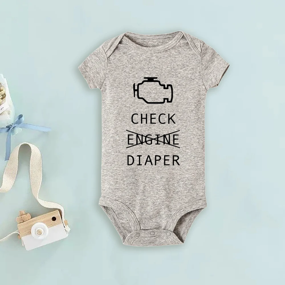 Funny Poopy Diaper Baby Romper Check Engine Baby Bodysuit Cute Mechanic Infant Bodysuits Boys Girls Clothes Newbron Gift