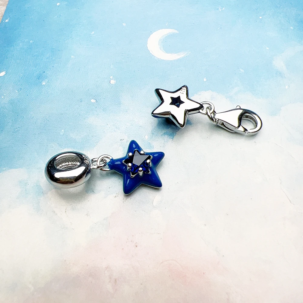 Pendant Dangle Charm Dark Blue Star Hot Sell Europe Fashion European 925 Sterling Silver Vintage Gift For Women
