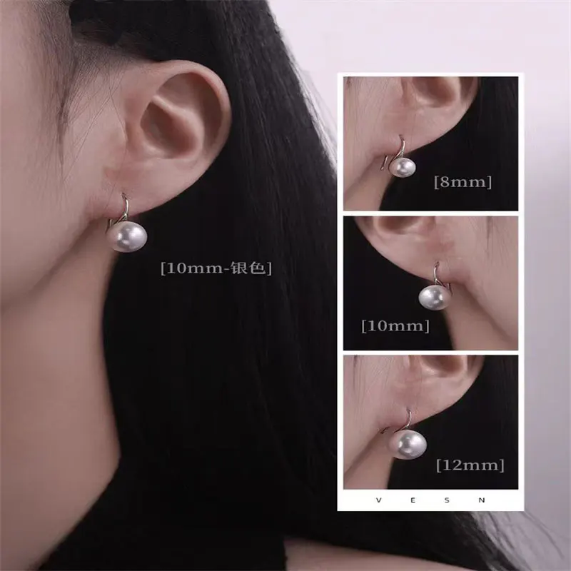Senlissi-New Fashion Wholesale 8-12mm Gary Pearl and 925 Sterling Silver Stud 18K Earrings for Women Jewelry Gifts