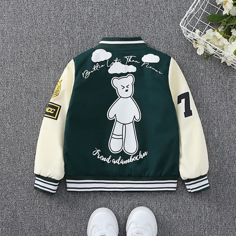 2024 Spring Autumn Baby Boys Jacket Fashion Cartoon Bear Pattern Kids Windbreaker Coats For Children Outerwear Clothing 2-12Year