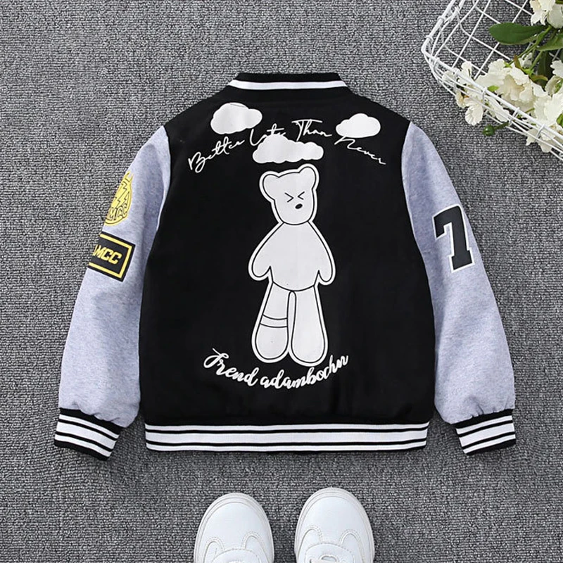 2024 Spring Autumn Baby Boys Jacket Fashion Cartoon Bear Pattern Kids Windbreaker Coats For Children Outerwear Clothing 2-12Year