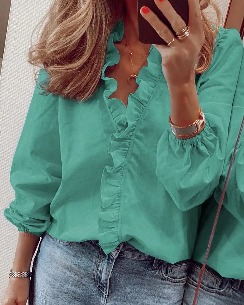 New European and American Long Sleeved Ruffled Shirt for Women in Spring and Summer