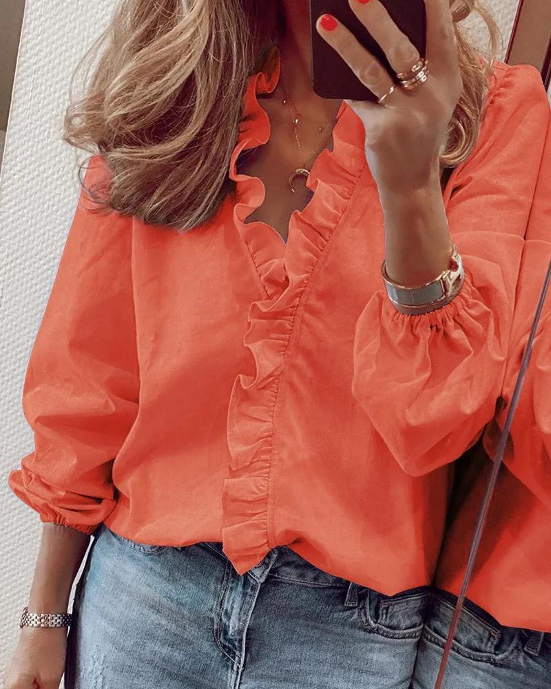 New European and American Long Sleeved Ruffled Shirt for Women in Spring and Summer