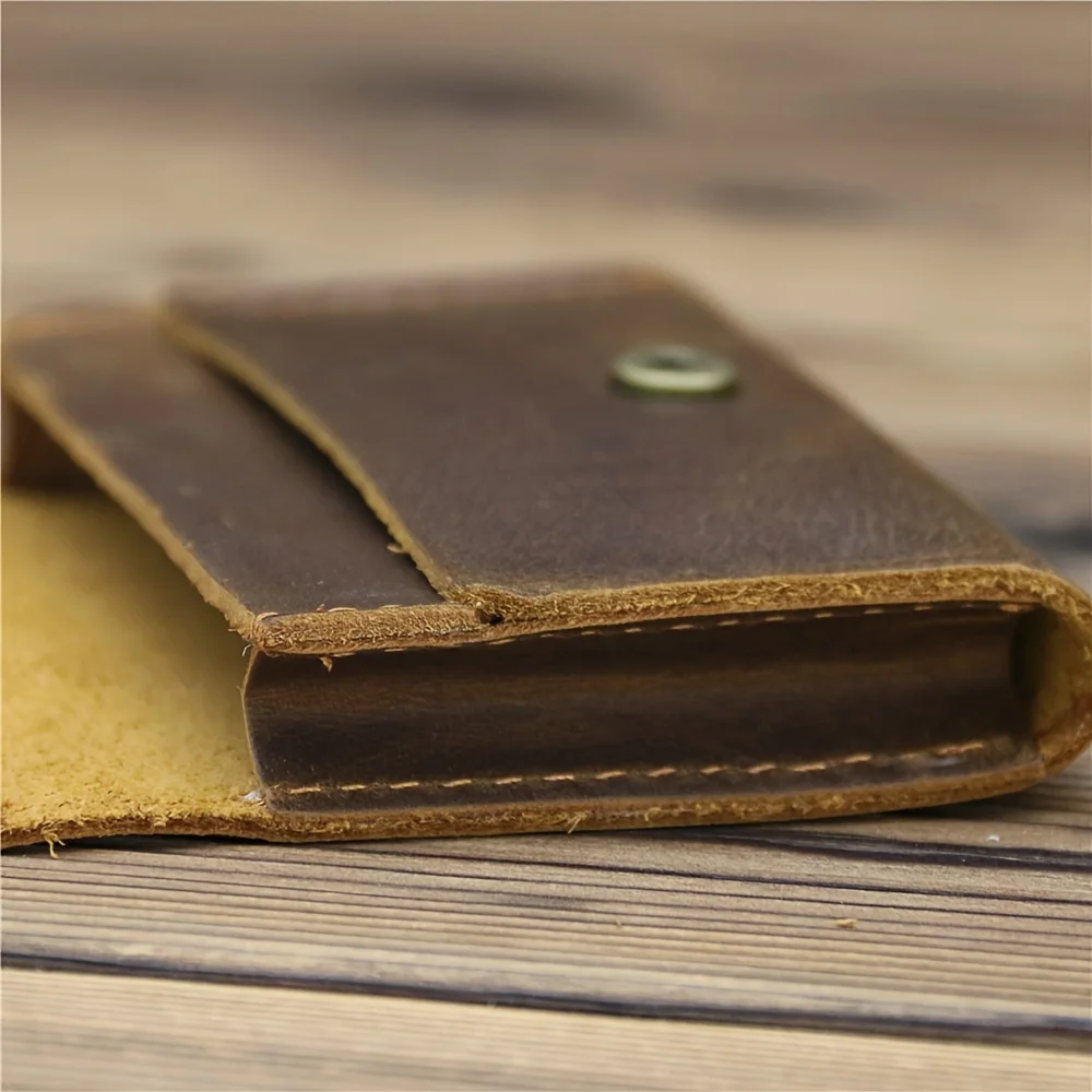 1pc Men's Genuine Leather Business Card Holder, Credit Card Case Small Card ID Holder