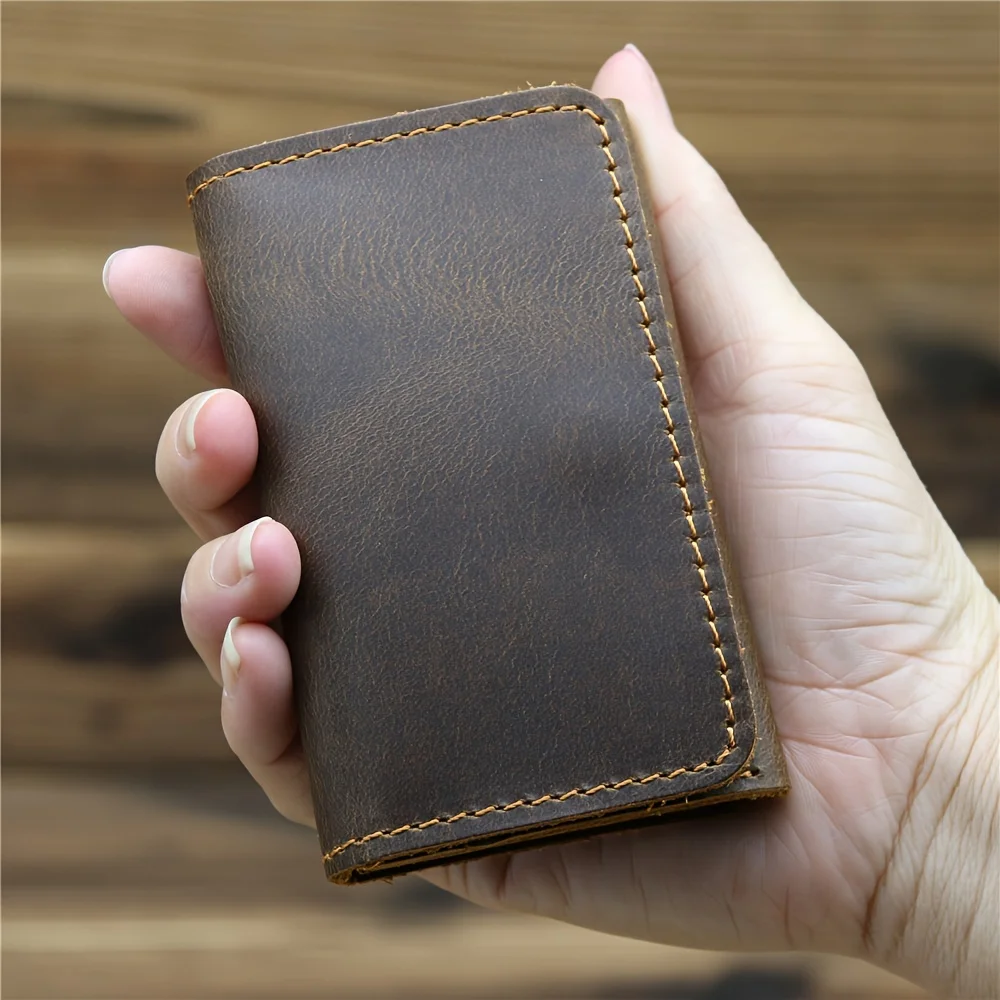 1pc Men's Genuine Leather Business Card Holder, Credit Card Case Small Card ID Holder