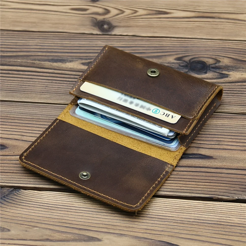 1pc Men's Genuine Leather Business Card Holder, Credit Card Case Small Card ID Holder
