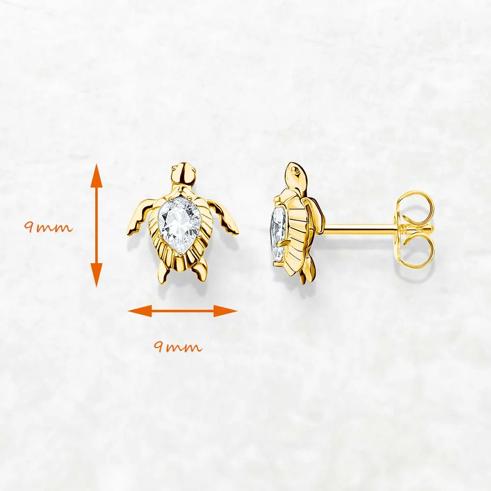 Ear Stud Golden Turtle Fine Jewerly For Women Trendy Summer Gift In 925 Sterling Silver