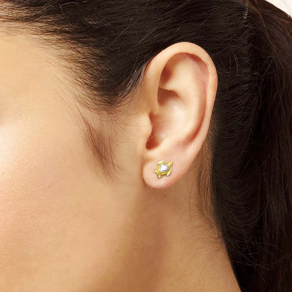 Ear Stud Golden Turtle Fine Jewerly For Women Trendy Summer Gift In 925 Sterling Silver