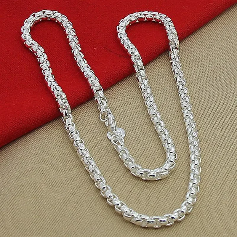 45-60cm 925 Sterling Silver 4mm Round Box Chain Necklace Bracelet set For Women Men Wedding Engagement Charm Jewelry