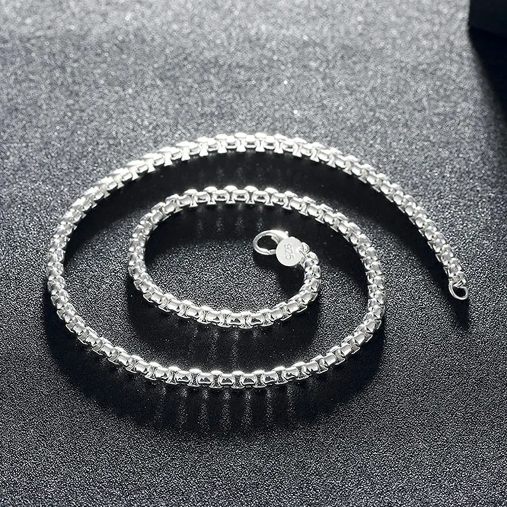 45-60cm 925 Sterling Silver 4mm Round Box Chain Necklace Bracelet set For Women Men Wedding Engagement Charm Jewelry