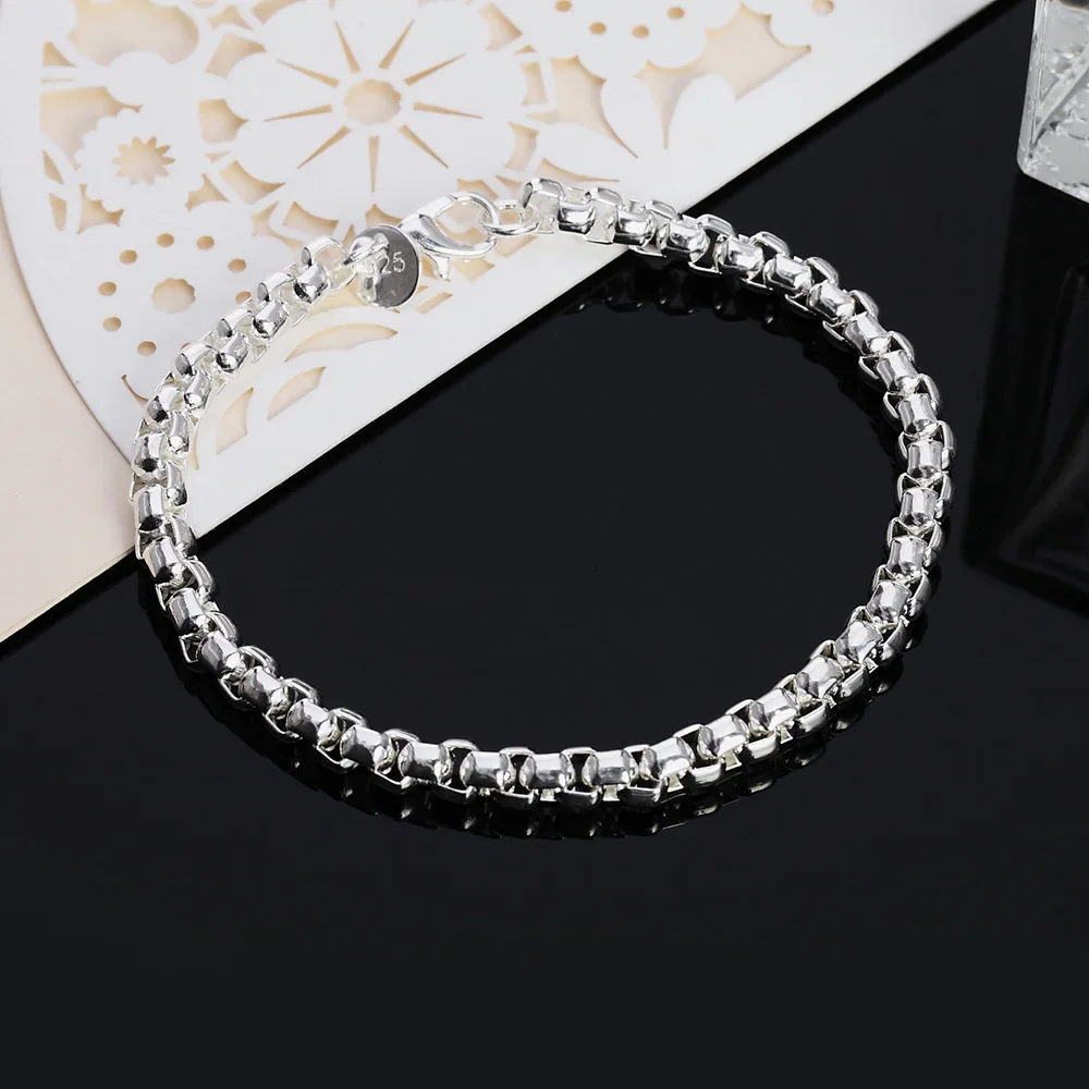 45-60cm 925 Sterling Silver 4mm Round Box Chain Necklace Bracelet set For Women Men Wedding Engagement Charm Jewelry