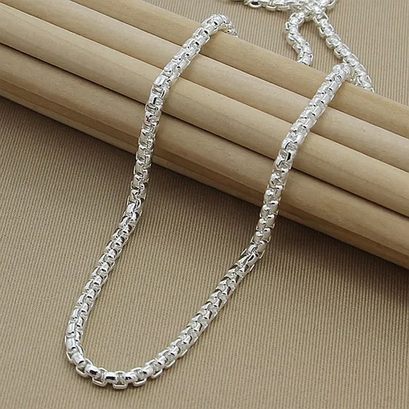 45-60cm 925 Sterling Silver 4mm Round Box Chain Necklace Bracelet set For Women Men Wedding Engagement Charm Jewelry