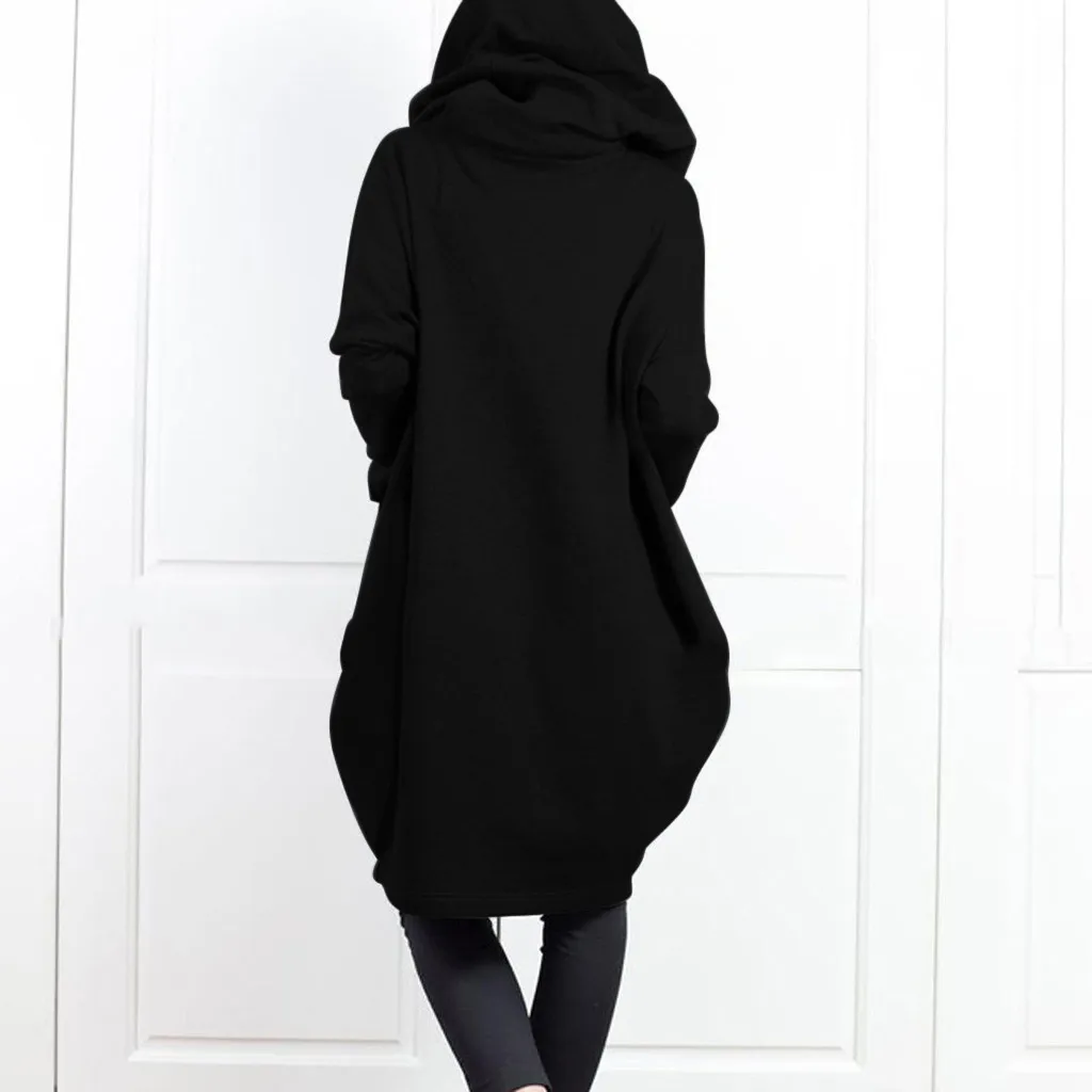 2024 Hooded Pocket Sweater Zipper Mid Length Fake Two Piece Loose Coat for Women