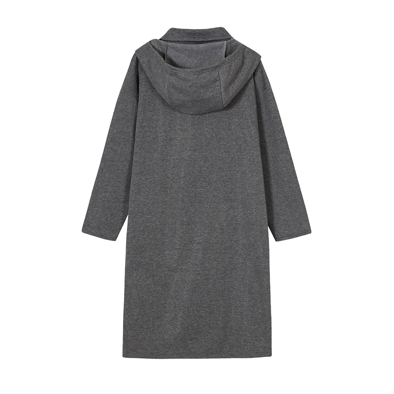 2024 Hooded Pocket Sweater Zipper Mid Length Fake Two Piece Loose Coat for Women