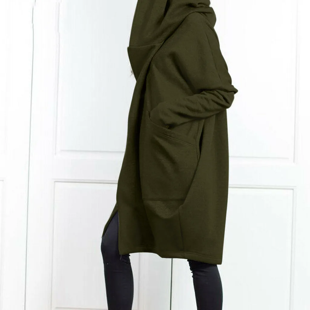 2024 Hooded Pocket Sweater Zipper Mid Length Fake Two Piece Loose Coat for Women