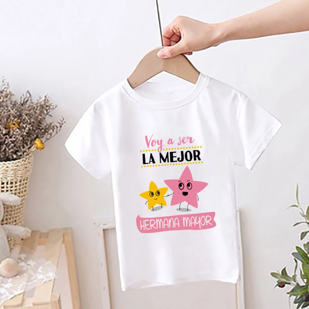 I'm Being Promoted To Big Sister/Brother 2024 T-shirt Baby Announcement T Shirt Kids Spanish Print Children Tops Summer Clothes
