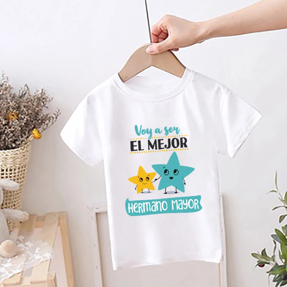 I'm Being Promoted To Big Sister/Brother 2024 T-shirt Baby Announcement T Shirt Kids Spanish Print Children Tops Summer Clothes