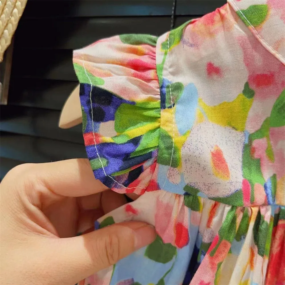 Girls small flying sleeve dress summer new children's baby girl A-line skirt children's dress fashion princess skirt tide