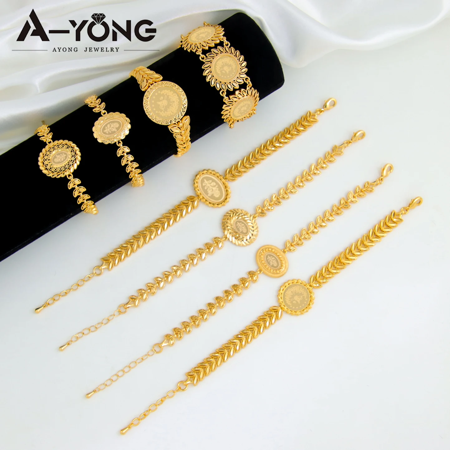 Arabic Design Gold Color Coins Bracelet 21k Gold Plated Turkish Charm Bangles Dubai Women Luxury Wedding Party Kurdish Jewelry