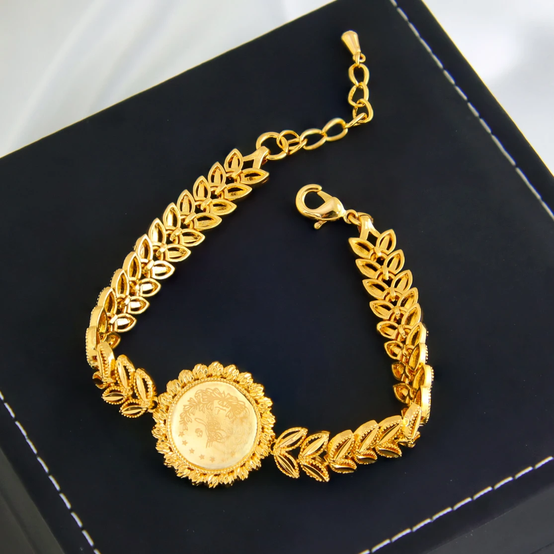 Arabic Design Gold Color Coins Bracelet 21k Gold Plated Turkish Charm Bangles Dubai Women Luxury Wedding Party Kurdish Jewelry