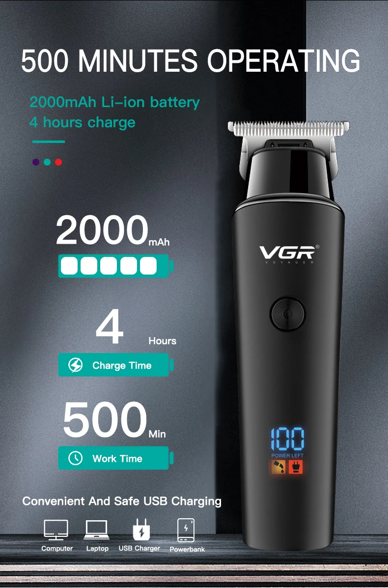 Original VGR V-937 Professional Electric Hair Trimmer Cordless Beard & Hair Clipper For Men Hair Cutter Machine Rechargeable Set