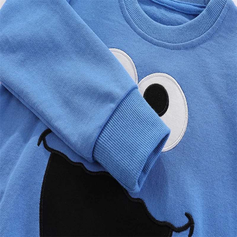 5-7T New Autumn Blue Elmo Sweatshirts Baby Boy Girls Cartoon Shirts Fashion Clothing Long Sleeve Hoody Boys Girls Tops