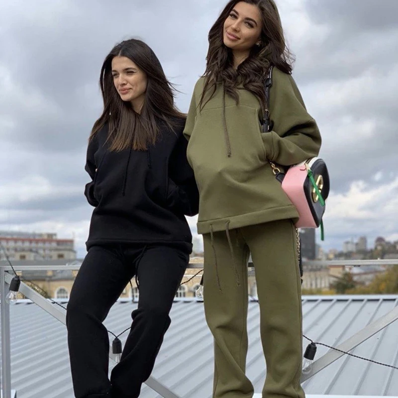 Hot Sale Europe and the United States Spring and Autumn New Fashion Big Pocket Solid Color Sweater Leisure Two-piece Set