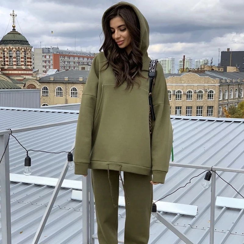 Hot Sale Europe and the United States Spring and Autumn New Fashion Big Pocket Solid Color Sweater Leisure Two-piece Set
