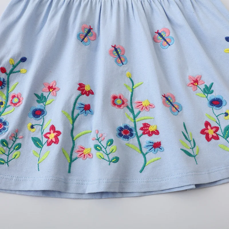 Jumping Meters 2-8T New Arrival Princess Girls Dresses Collar Floral Embroidery Hot Selling Toddler Kids Frocks Costume Baby