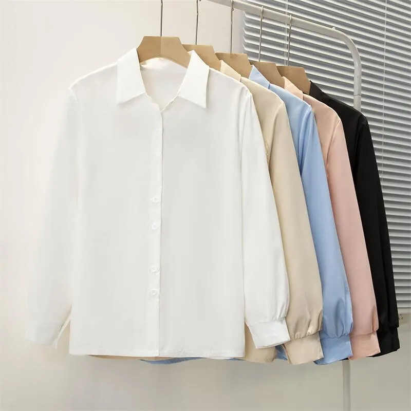 Spring Autumn Chiffon Shirt Women Shirts Fashion Female Long Sleeve Loose Solid Casual Blouse Tops Office Lady Shirts S-4XL
