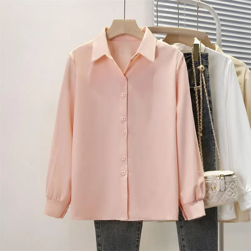 Spring Autumn Chiffon Shirt Women Shirts Fashion Female Long Sleeve Loose Solid Casual Blouse Tops Office Lady Shirts S-4XL