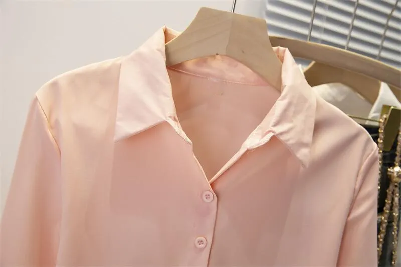 Spring Autumn Chiffon Shirt Women Shirts Fashion Female Long Sleeve Loose Solid Casual Blouse Tops Office Lady Shirts S-4XL