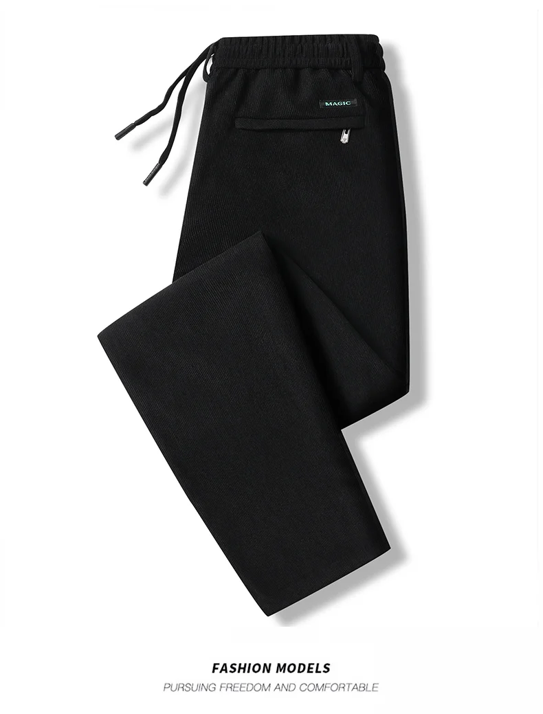 Elastic Waist Casual Pants Men Joggers Loose Fit Straight Pants Spring Autumn Male Trousers Large Size Black Grey