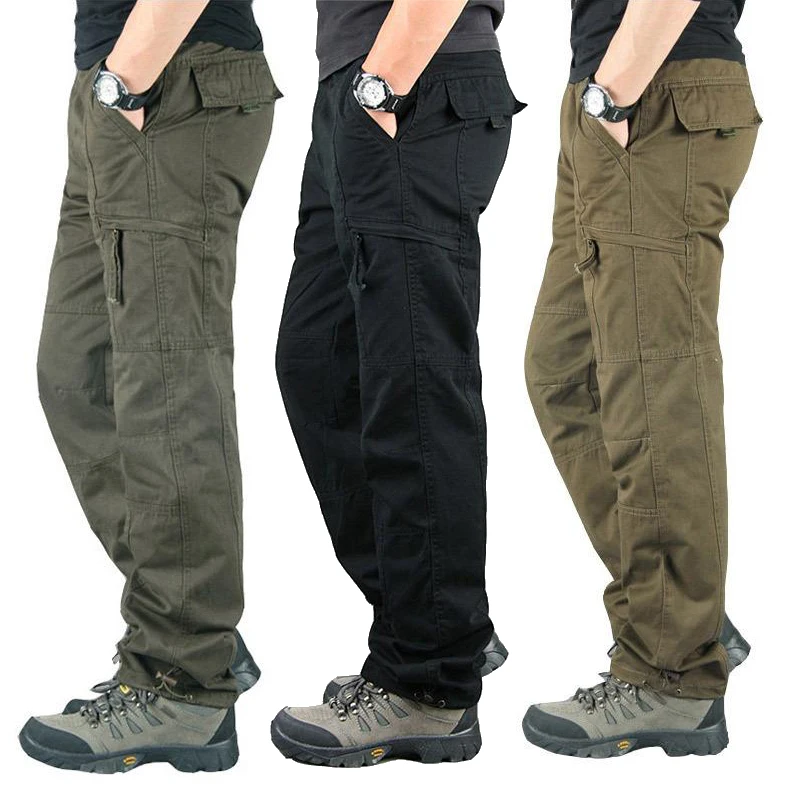 Elastic Waist Casual Pants Men Joggers Loose Fit Straight Pants Spring Autumn Male Trousers Large Size Black Grey