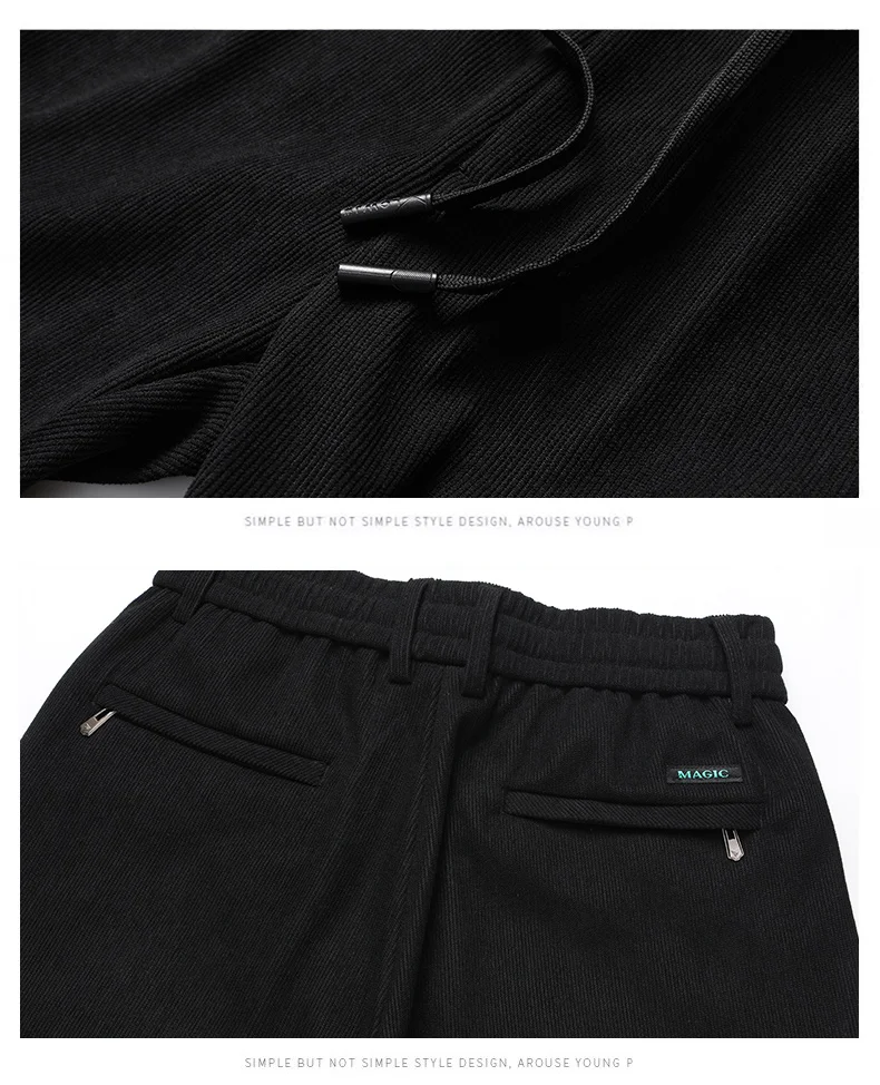 Elastic Waist Casual Pants Men Joggers Loose Fit Straight Pants Spring Autumn Male Trousers Large Size Black Grey