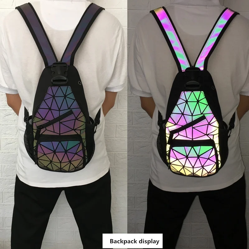 Male Shoulder Sling Bags Man Casual Chest Business Multi Functional Women Backpack Cycling Sports Rucksack Travel Pack Holograph