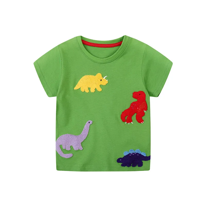 Little maven Cute Boys Tops Tees Appliques Children's Clothing Summer Cartoon Embroidery Dinosaurs Kids Clothes T-shirts