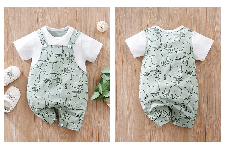 Cute Animal-elephant 0-12Months Newborn Baby Clothes Short Sleeves Bodysuit summer cotton Infant Romper Toddler boys Jumpsuit