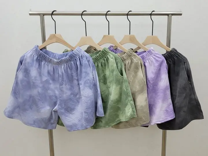 2 Piece Suit Women T-Shirt Shorts Set Tie Dye Loose T-Shirt and Wide Leg Middle Shorts with Pockets Female Casual Soft Summer Se