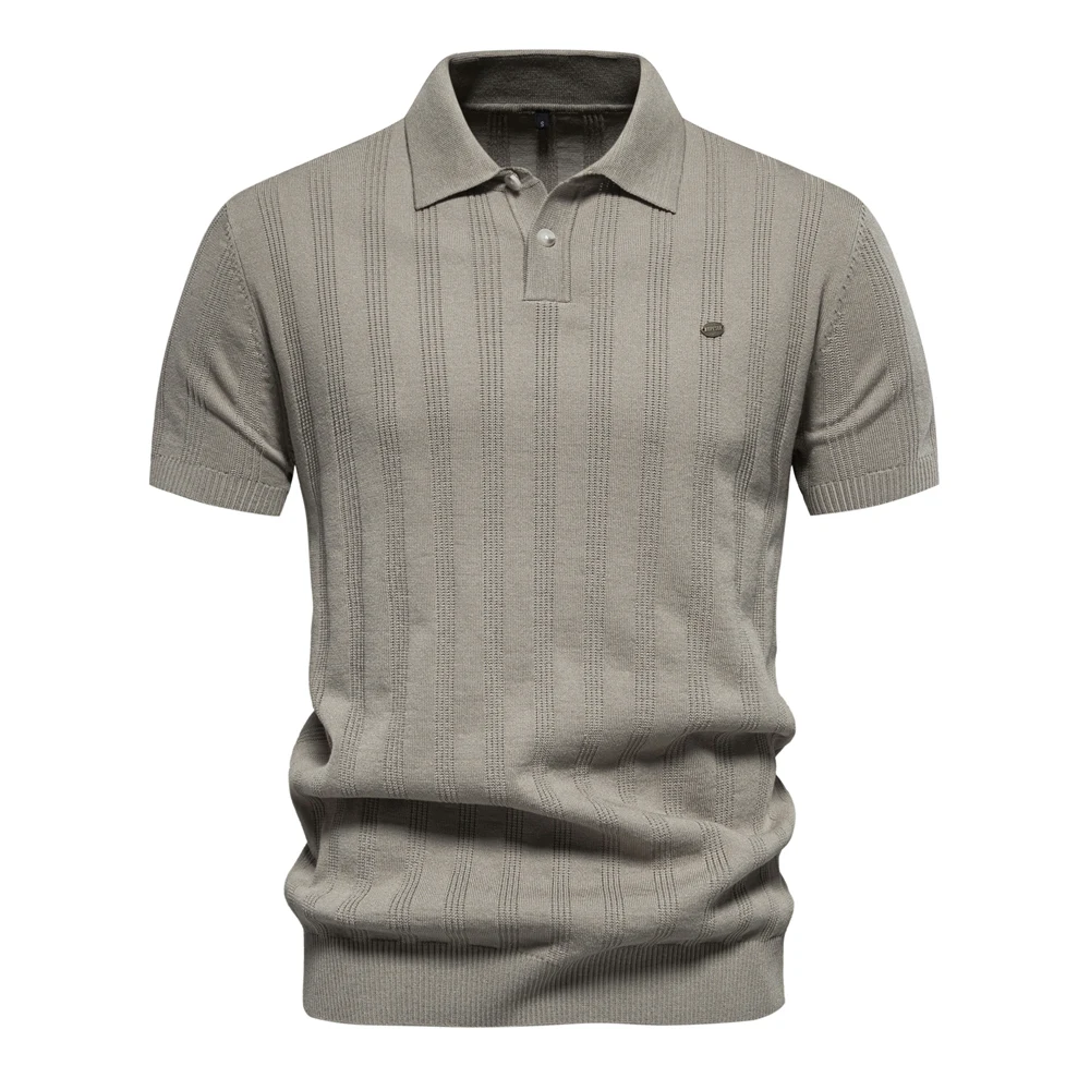 2024 New Summer Ribbed Knit Polo Shirt for Men Breathable and Cool Brand Quality Mens Textured Polo Shirts